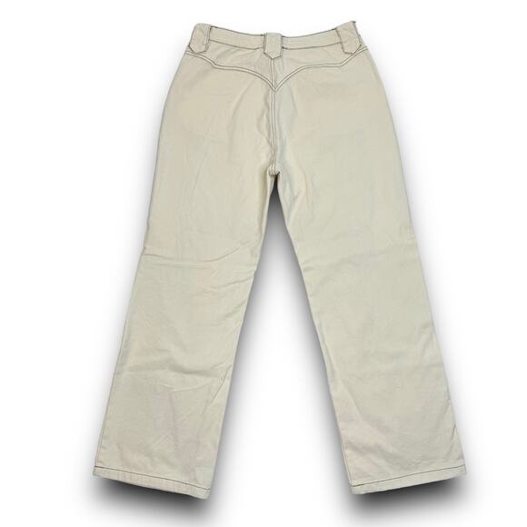 Et Clet Lightweight Denim Embroidered Jeans Wide Leg Western Cream Brown Medium - Picture 6 of 9